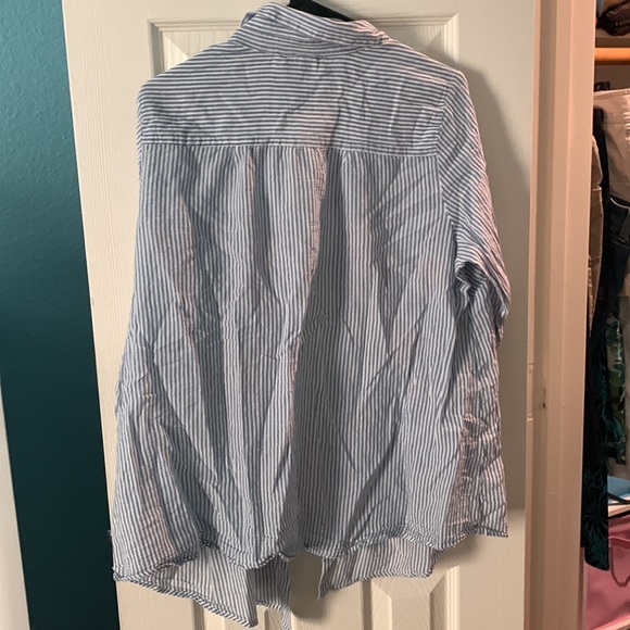 blue and white striped embroidered button down thin & perfect for summer/spring - Picture 2 of 2